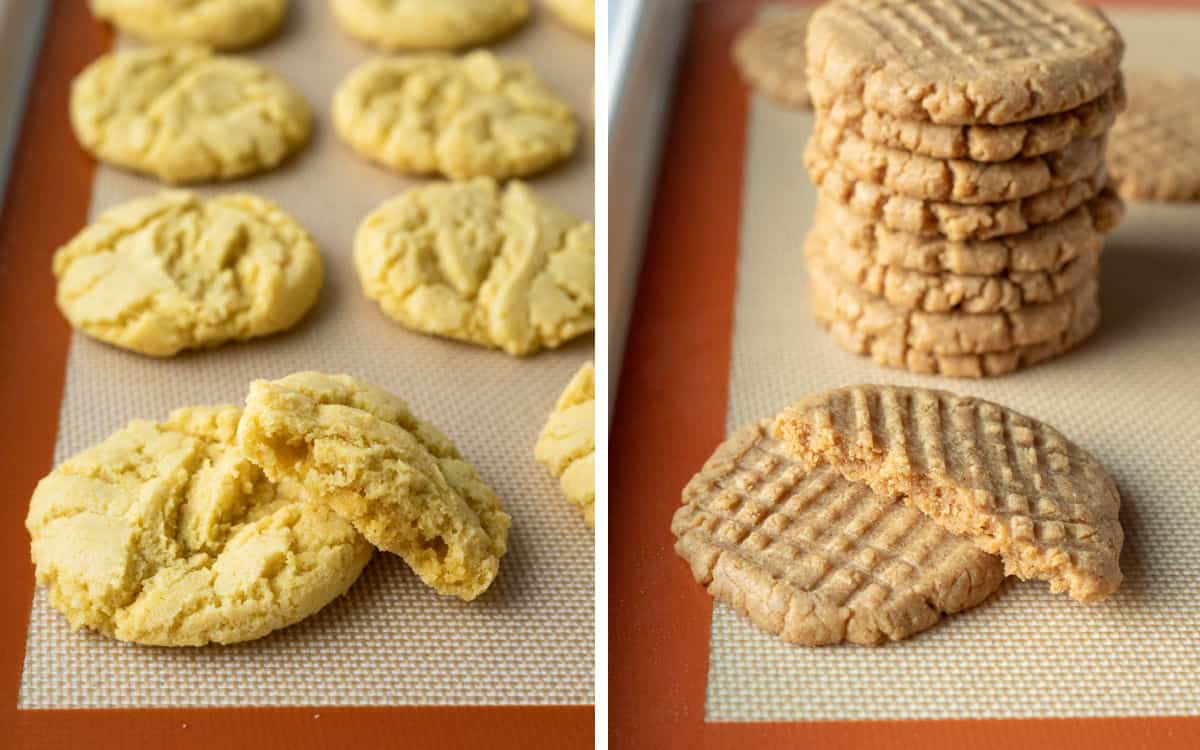 Side by side comparison showing the differences in color and texture between the two cookies.