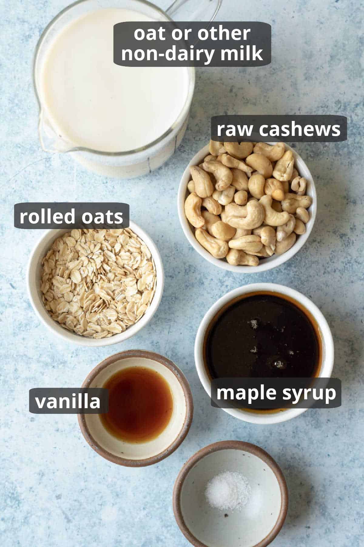 A labeled photo of the 5 ingredients needed for the recipe.