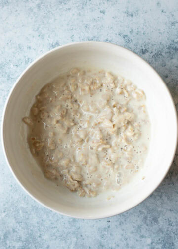 Oatmeal cooling in a bowl before being blended into the ice cream mixture.