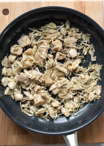 Sauteing jackfruit with seasonings.