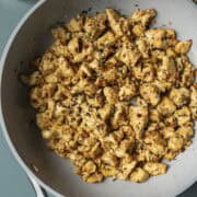 Spicy togarashi extra firm tofu scramble in a skillet.