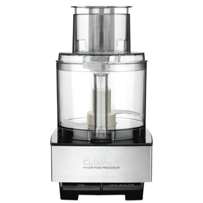 A classic stainless Cuisinart 14-cup food processor.