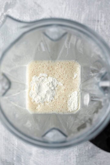 Adding starch to the blended mixture.