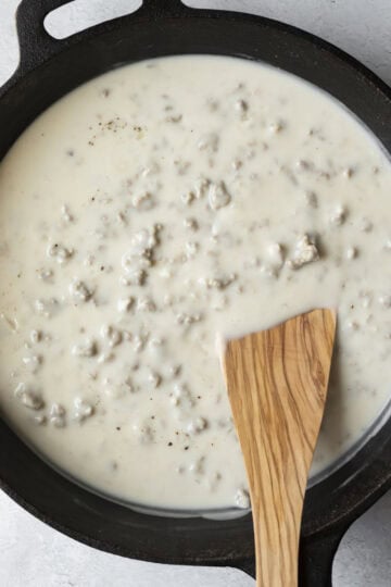 Cashew milk added to the pan.