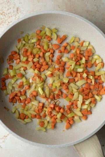 Sauteing shallot, carrot and celery.