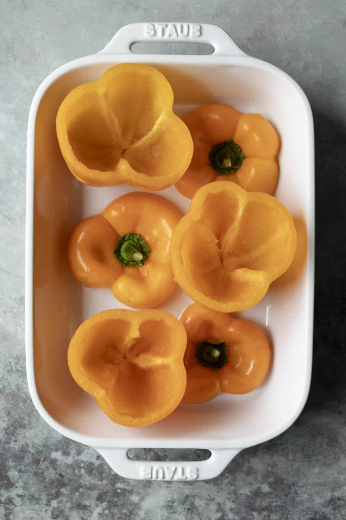 Par-baking the peppers before stuffing.
