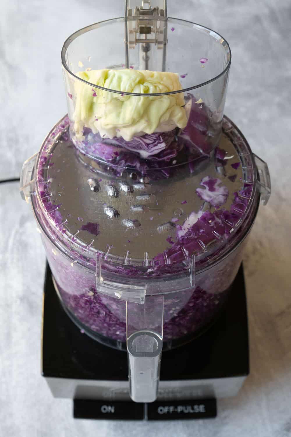 Shredding cabbage with a food processor.
