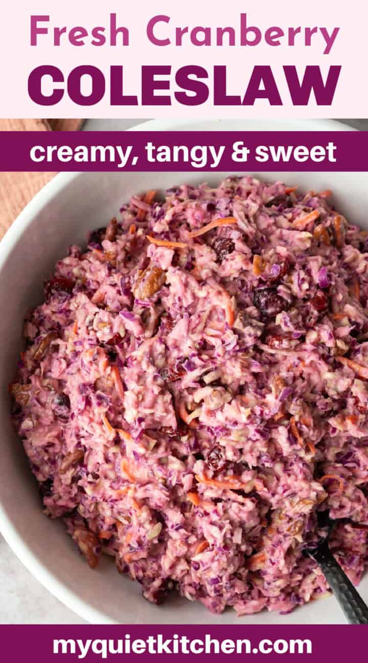 A pin for saving cranberry coleslaw on Pinterest.