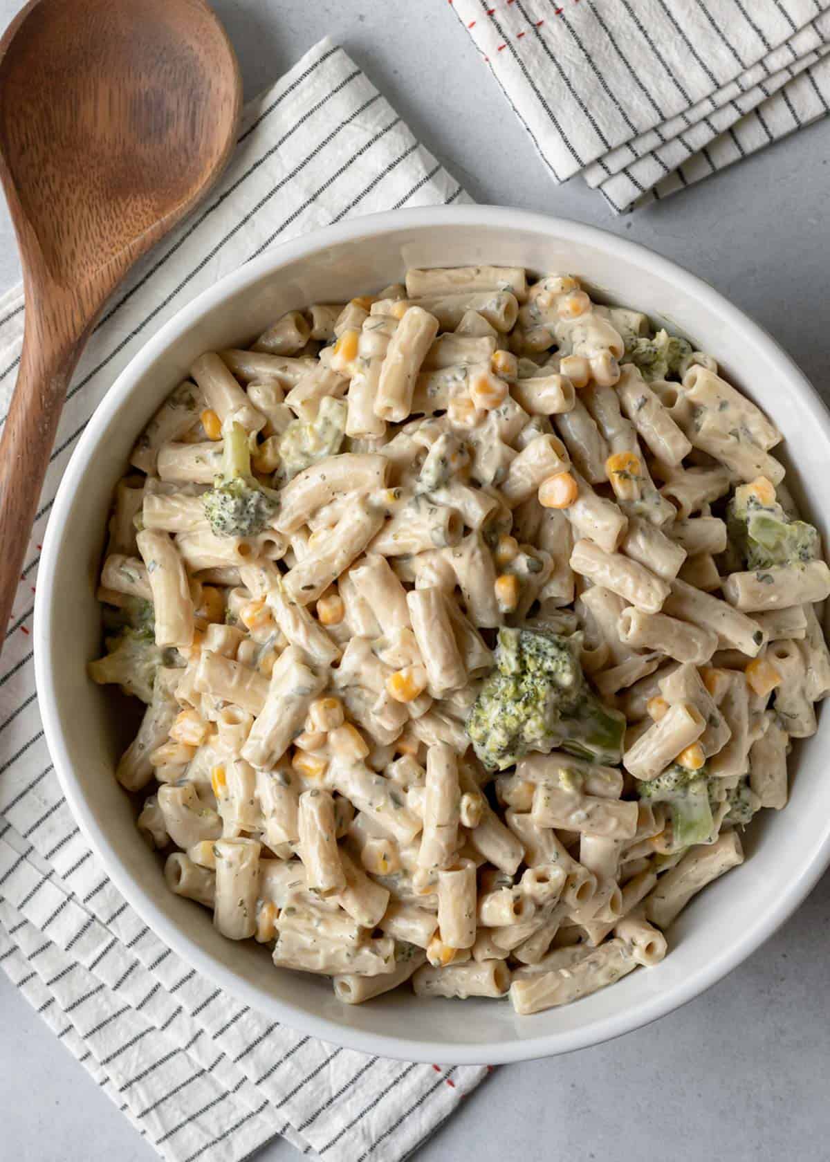 Creamy ranch pasta in a large serving bowl.