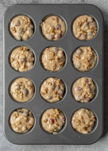 Batter divided among a standard muffin pan.