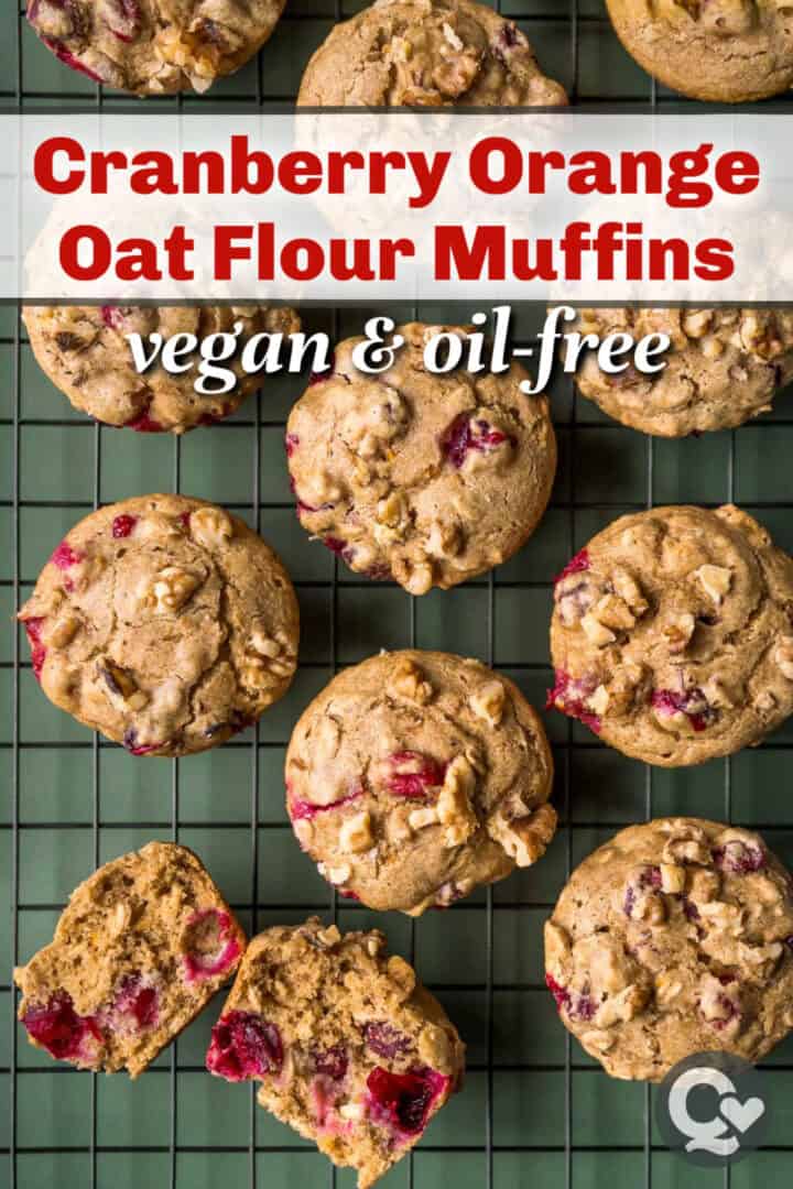 Photo of the muffins with title text overlay to save on Pinterest.