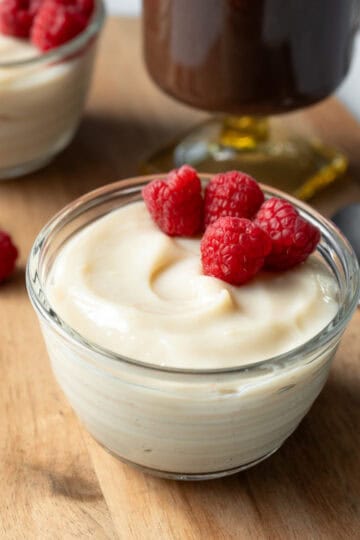 Close up of vanilla pudding made with homemade dry pudding mix.