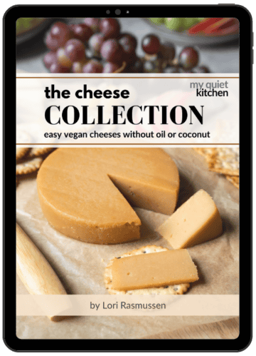 mockup of digital vegan cheese cookbook displayed on a tablet.
