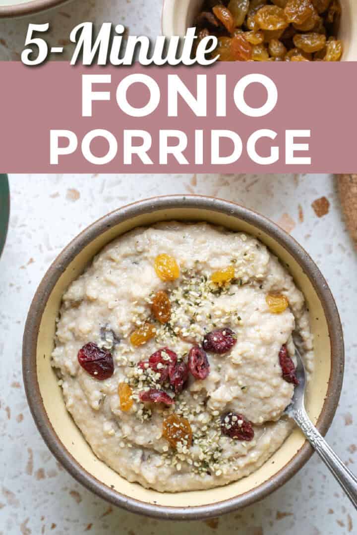 A pin representing the fonio recipe for saving on Pinterest.